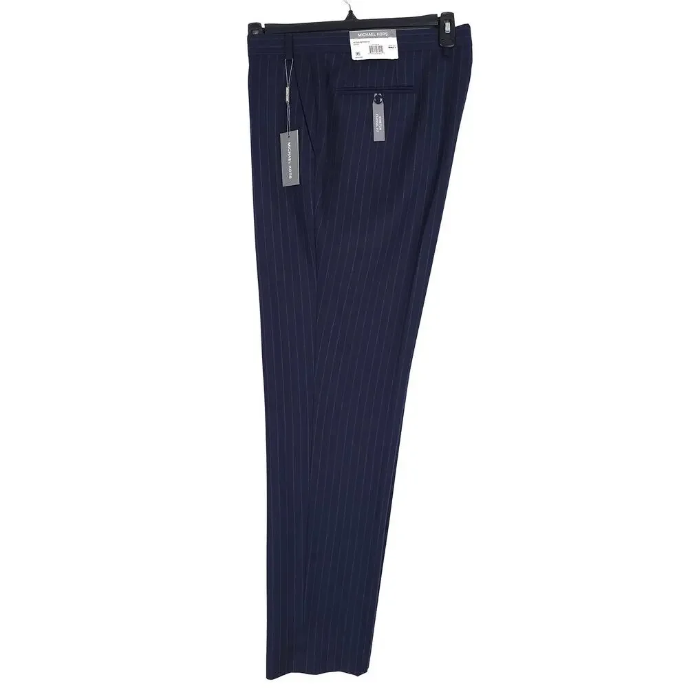 Michael Kors Mens Classic Fit Suit Pants 40x34 Navy Blue Pinstripe Wool Stretch